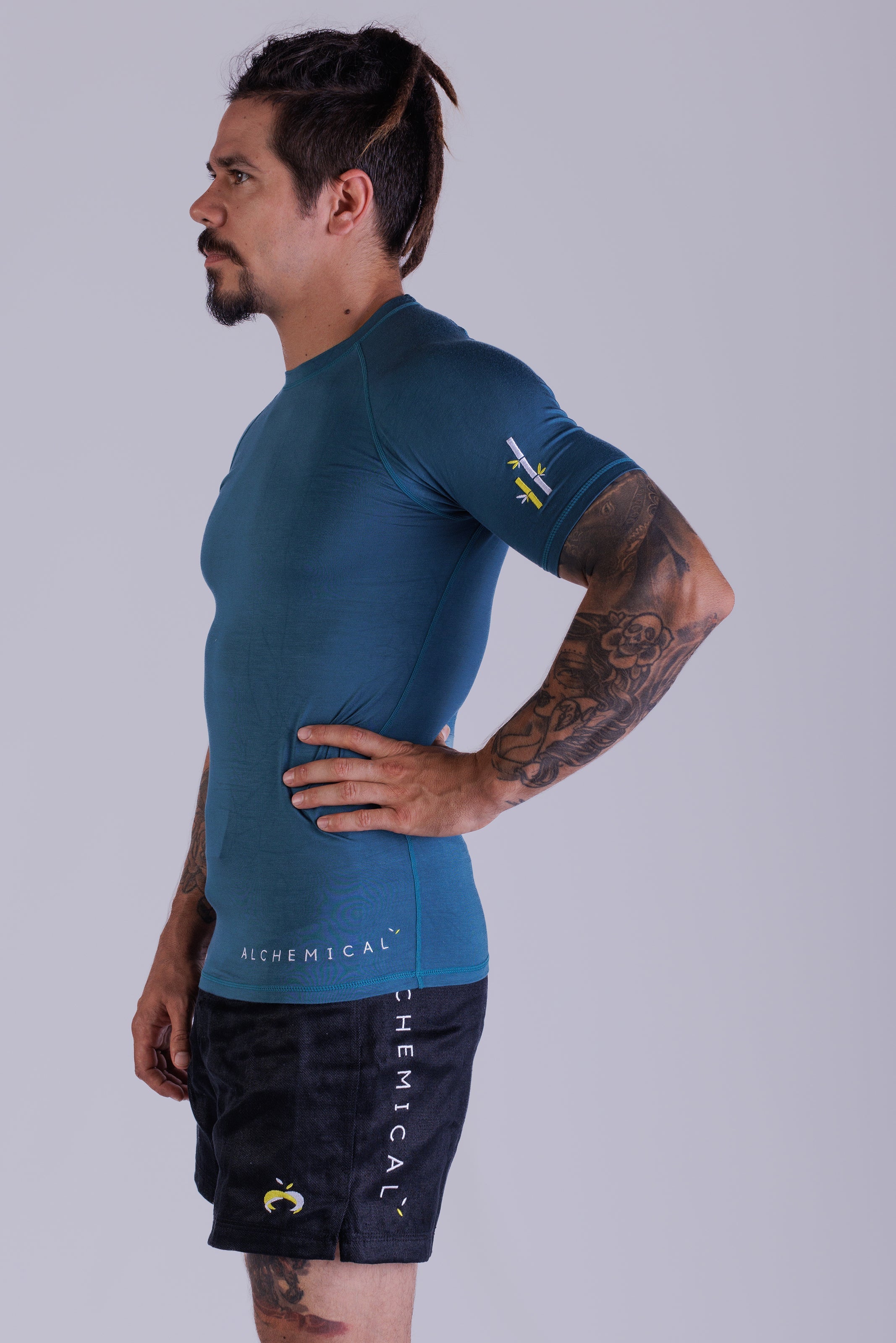 Bamboo Rash Guard Short Sleeve - Yellow &amp; White Embroidery